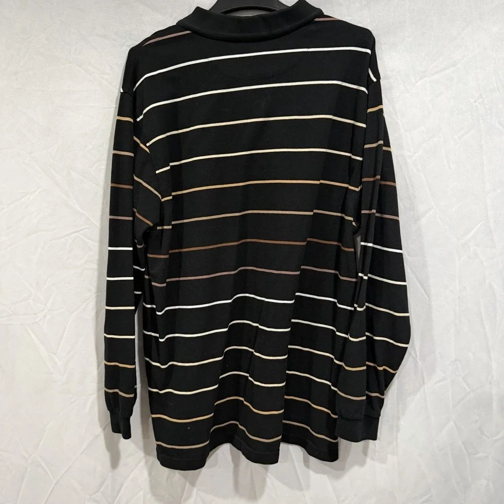 Jos A Bank‎ Travelers Long Sleeve Black Striped Polo Shirt XL  Preppy Casual